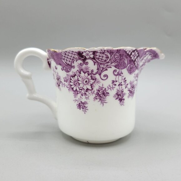 Vintage Ornate Purple Transferware Floral Porcelain Creamer With Gold Trim - Picture 3 of 8